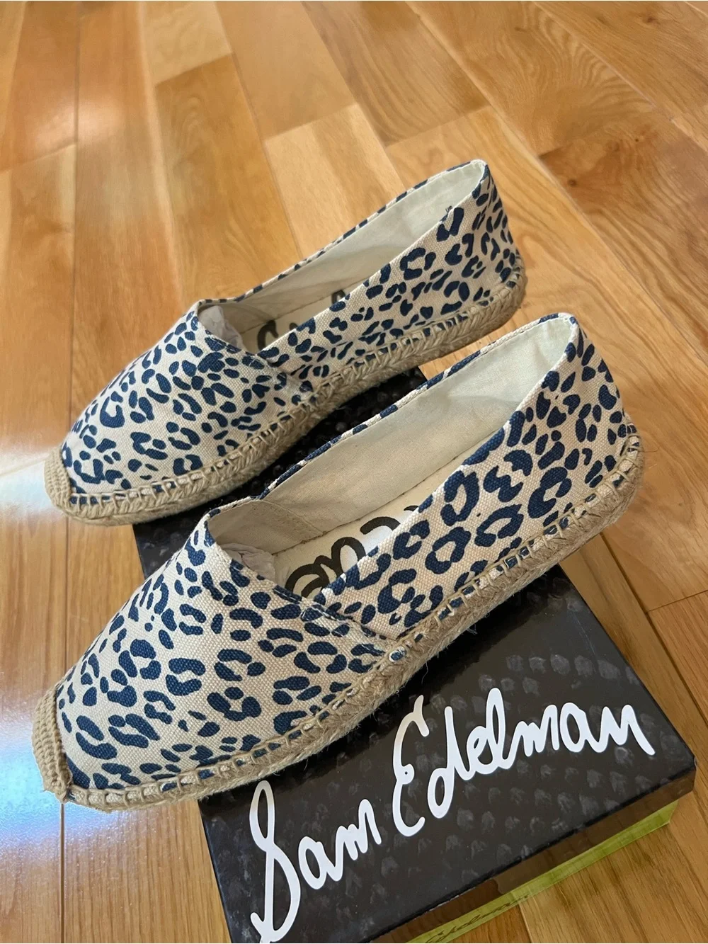 Sam Edelman Blue Leopard-Print Canvas Espadrilles